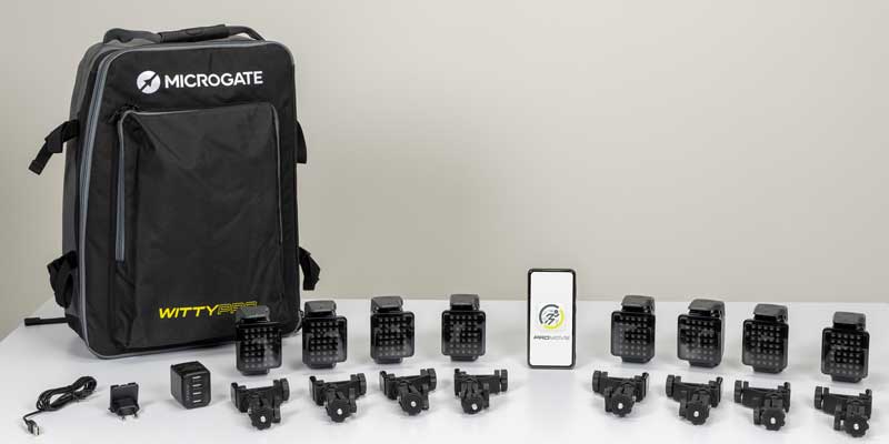 Contenu du Kit 8 WittySem : 8 feux WittySem Pro, 8 clamps, câbles de recharge et sac